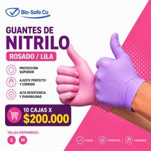 Paca X 10 Cajas Guantes De Nitrilo. Colores LILA – ROSADO.